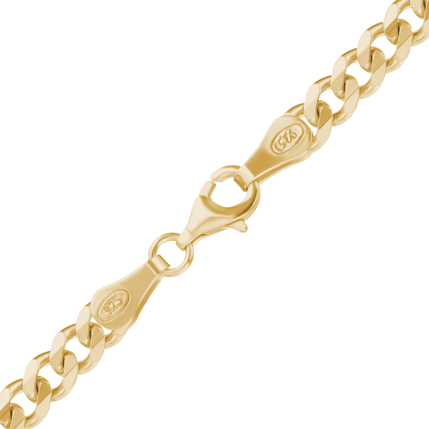 Finished Classic Curb Necklace in Sterling Silver 18K Yellow Gold Finish