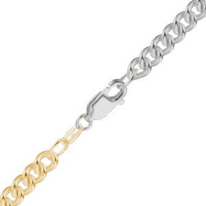 Finished Medium Round Curb Necklace in Sterling Silver 18K Yellow Gold Two Tone Finish