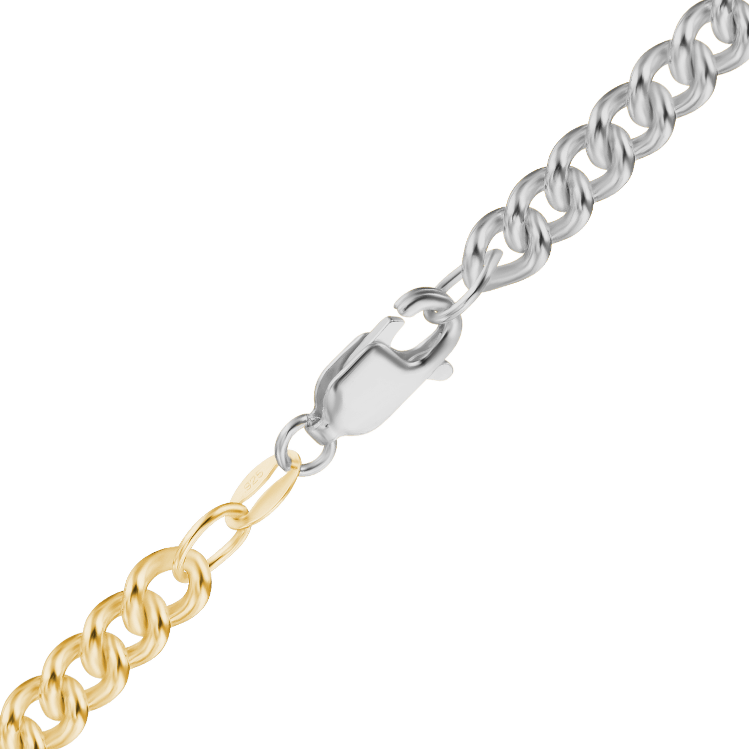 Finished Medium Round Curb Necklace in Sterling Silver 18K Yellow Gold Two Tone Finish