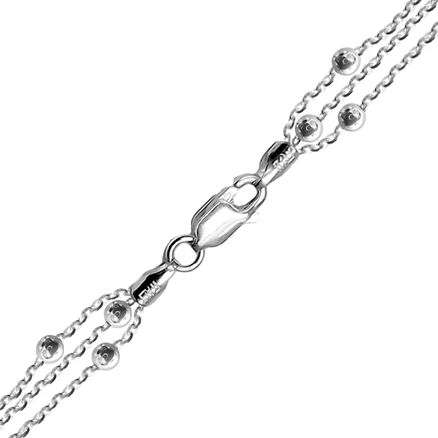Finished Hand Assembled Triple Strand Beaded Cable Finished Necklace in Sterling Silver